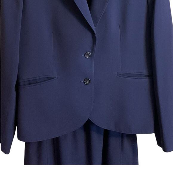 Vintage The Villager 2 Piece Suit Skirt Blazer Jacket Women SZ 14 Navy Blue Wool - Picture 10 of 16